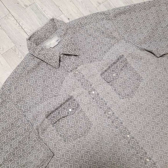 Men's Wrangler Western Grey Geometric Pattern Pearl Snap Rodeo Cowboy Shirt Sz L - Picture 1 of 4